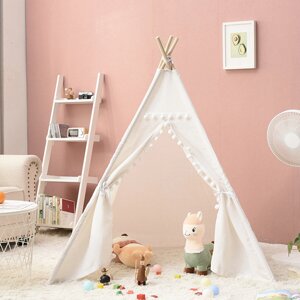 1.35M-1.8M Baby Tents Teepee Durable＆Quality Cotton Canvas Triangle Tent Kids Playhouse Pretend Indoor/Outdoor Play Tent