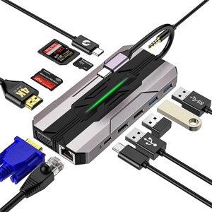 13-В-1 USB 3.0 тип-C док-станция с USB 2.0*2 USB3.0*2 USB-C data PD100W USB-C 4K@30hz HDMI 1080P@60hz VGA 10/100/1000mbp