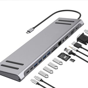 13 в 1 Док-станция Тип-C Адаптер-разветвитель концентратора USB-C с USB2.0*3 USB3.0 Тип-C*3 HDMI RJ45 Слот для устройств