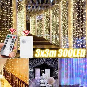 300LED 3x3 м шнур для штор IP65 Фестивальный декор Сказочный свет Рождество Свадебное