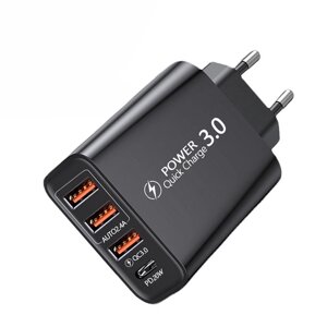 30 Вт 4-портовое зарядное устройство USB PD Dual USB-A + USB-C PD3.0 QC4.0 + QC3.0 Поддержка SCP FCP Адаптер настенного