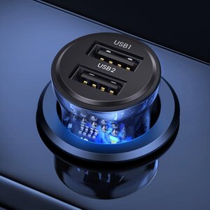 30W 12V/24V USB Car Charger Transparent Phone Charger Mini Dual USB For iPhone Xiaomi Huawei Mobile