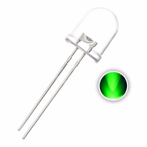 50шт 10мм зеленый прозрачный LED диод 20мА 3В 515-520нм круглый сквозное излучающее отверстие Лампа