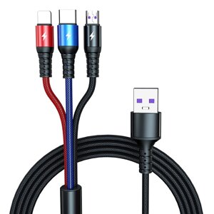 5A USB-A до IP/Type-C/MICRO USB -кабельная поддержка Huawei Super Fast Charge Vooc & Dual Двигатель Flash Зарядка переда