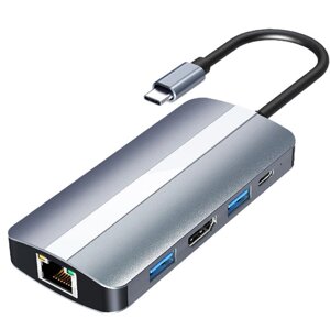 5 в 1 Тип-C Док-станция USB-C Адаптер-разветвитель концентратора с USB-C USB3.0 2.0 PD 87 Вт 4K/30 Гц 100 Мбит/с RJ45 LA