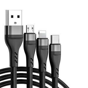 6A 3 в 1 USB-A на Микро+iP+Type-C Кабель для быстрой зарядки Передача данных Nylon Плетеный сердечник длиной 1,2 м Для i