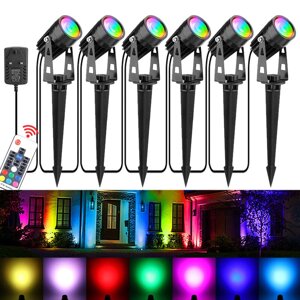 6шт RGB LED Сад Spike Lights На открытом воздухе Прожекторы Пейзаж Лампа Дистанционный