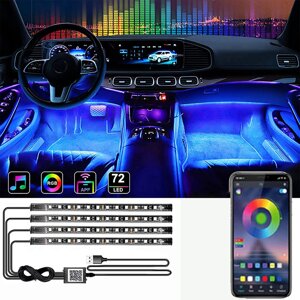 72LED One For Four Авто Внутренняя подсветка для ног Подсветка Дистанционный App Music Control RGB Декоративные лампы