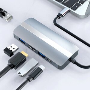 7 в 1 Док-станция Тип-С Адаптер разветвителя концентратора USB-C с USB-C USB3.0 2.0 PD 87 Вт 4K/30 Гц 100 Мбит/с RJ45 LA