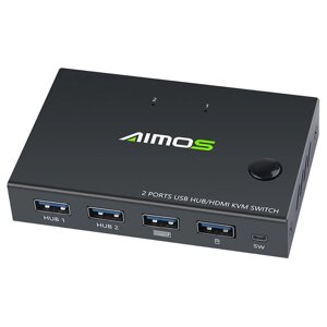 AIMOS USB HDMI KVM-переключатель Коробка Видеопереключатель Дисплей Разветвитель 4K KVM-переключатель для 2 ПК Общий пер