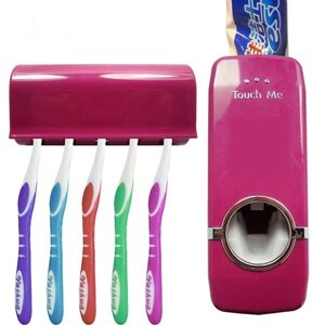 Автоматический дозатор для зубной пасты вместе с пятью креплениями для зубных щеток семейный комплект