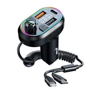 Автомобильный bluetooth 5.0 FM-передатчик 25 Вт PD Быстрое зарядное устройство MP3-плеер с подсветкой Type-C порт Кабель