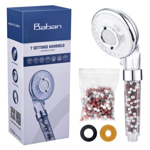 Baban Shower Head Filtration Hand Shower 3 Mode Shower With Limescale Filter And Ion Filter With A Pack Of Mineral Ball