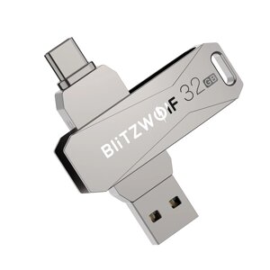 БлицВолк BW-UPC2 256 ГБ USB-диск 2 в 1 Type-C USB3.0 Flash Диск Сверхбыстрая передача Вращение на 360° Цинковый сплав 25