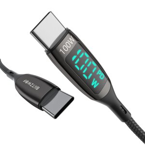 BlitzWolf BW-TC23 100W 5A LED Display Тип-C to Тип-C Cable PD3.0 PPS QC4.0+ QC3.0 Fast Charging Data Transfer Cord Line