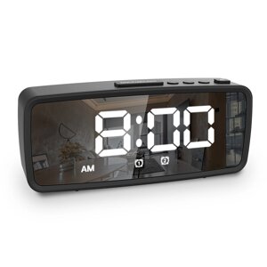 Цифровой будильник со светодиодным зеркалом Часы FM Радио Режим повтора USB Перезаряжаемый
