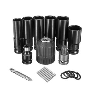 Drillpro 10pcs Air Impact Socket Wrench Set 1/2 Inch Square Drive Metric Drill Chuck Adapter