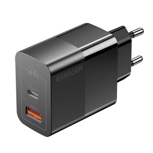 [GaN Tech] ESSAGER ES-CD29 33 Вт 2-портовое зарядное устройство USB PD USB-A+Тип-C PD3.0 QC3.0 Адаптер настенного зарядн