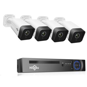 Hiseeu 4Pcs POE H. 265 + IP-камеры безопасности 8CH 5MP NVR Система камеры Поддержка аудио ночного видения 10 м IP66