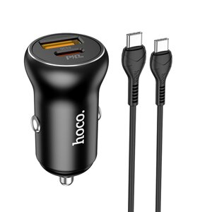 Hoco NZ5 PD 30W QC 3.0 Двойной порт USB + Тип-C Адаптер зарядного устройства Авто с 1M Тип-C до Тип-C Кабель для iPhone