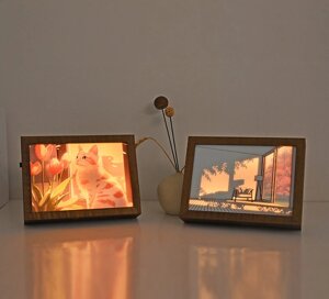 Художественное произведение со светодиодной подсветкой Теплый современный минималистский Дизайн Перезаряжаемый с деревян