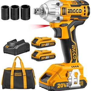 INGCO CIWLI2001 20V Cordless Impact Гаечный ключ Set, 1/2 дюймов Бесколлекторный Impact Гаечный ключ с 2 шт. Аккумулятор