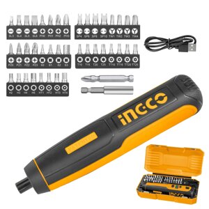 INGCO CSDLI0403 4Nm Electric Cordless Отвертка с 40 битами 25 мм Cr-V Светодиодный Адаптер для зарядки с USB-кабелем и х