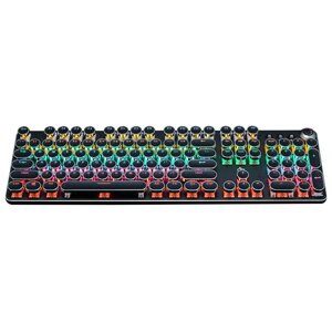 K820 Steampunk Retro Mechanical Keyboard 104 Round Keys Plated Blue Switch RGB Backlit USB Wired Gaming Keyboard for Des