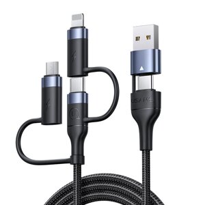 Кабель USAMS U62 60 Вт 3 в 1 от USB-A/Type-C до Type-C/Micro/iP, быстрая зарядка, передача данных, плетеная жила, длина