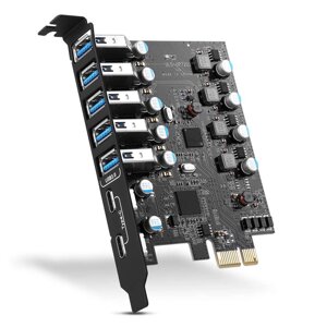 Карта расширения USB3.0 PCIE с 2 типами C + 5 USB-A 7-портовый концентратор-конвертер Адаптер PCI Express Card для хоста