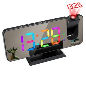 LED Mirror Alarm Часы RGB Colorful Дисплей Двойная настройка будильника Автояркость Режим повтора Вращение проекции на 1