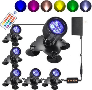 LED Pond Lights Led Underwater Fountain Submersible, Outdoor Indoor IP68 Waterproof Landscape Spotlights, 4 Bright LED w