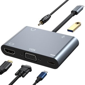 Mechzone 5 в 1 Тип-C Док-станция Адаптер концентратора USB-C с USB3.0 USB-C PD 100 Вт 4K Совместимость с HDMI 1080P VGA