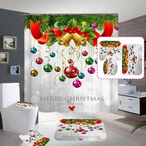 Merry Christmas Bell Водонепроницаемы Ванная комната Занавеска для душа Коврики для ванной Крышка для унитаза
