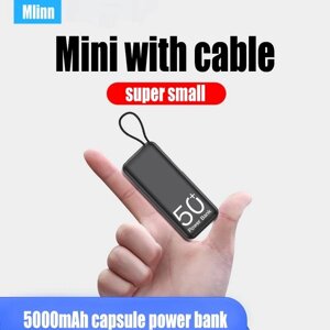 Mini 5000mAh Portable Power Bank Built in Cable External Spare Battery Pack Mini Power Bank for iPhone 14 13 for Samsung