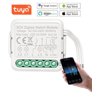 Модуль переключателя Tuya Smart Zigbee3.0 с нейтральным 3-канальным / способным беспроводным переключателем света 100-24