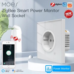 MoesHouse Tuya ZIGBE Smart Socket Switch EU Plug 16A Intelligent APP Remote Montoring Electricity Voice Control Work wit