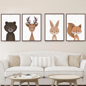 Мультфильм лиса животных холст плакат нордические принты детская детская комната стикер стены декор