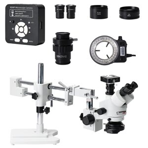 MUSTOOL 3.5X 7X 45X 90X Double Boom Stand Zoom Simul Focal Trinocular Stereo Microscope+41MP Camera Microscope For Indus