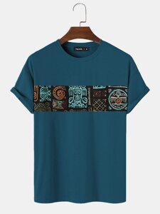 Мужские футболки Tribal Шаблон Patchwork Crew Шея с коротким рукавом