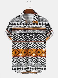 Мужские рубашки с коротким рукавом с этническим принтом Argyle All Matched Shirts