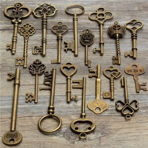 Набор из 18 предметов под старину Винтаж Старинный ключ от скелета Кулон Сердце Лук Замок Стимпанк