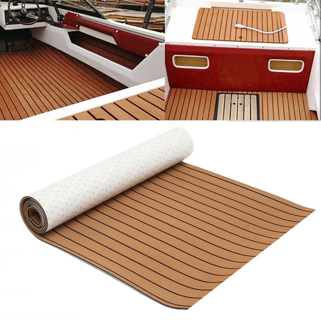 ELuto 240cm x 90cm x 5mm EVA Foam Teak Decking Sheet Boat Yacht Floor Mat Self-Adhesive Marine Flooring Faux Carpet Stic - фото