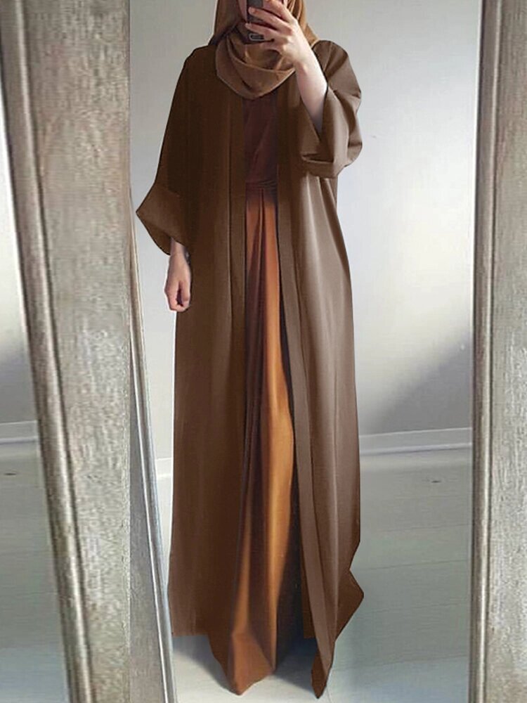 Женский Винтаж Однотонный свободный повседневный кардиган Abaya Kaftan с длинным рукавом Халат - характеристики