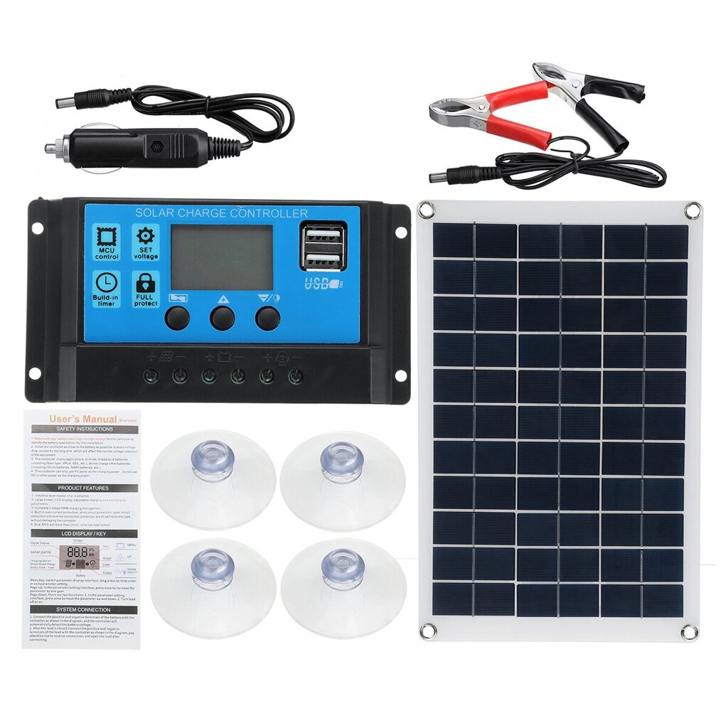 100W Солнечная Панель Набор 12V Батарея Зарядное устройство 10-100A LCD Регулятор для фургона-фургона Лодка - обзор