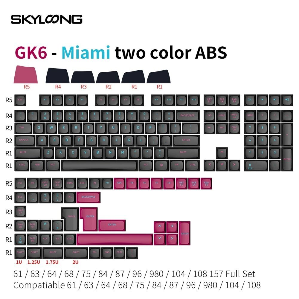 СКАЙЛУНГ ГК6 АБС Miamii двухцветный АБС Набор колпачков для ключей профиль, совместимый с DIY Custom 61/63/64/68/75/84/8 - описание