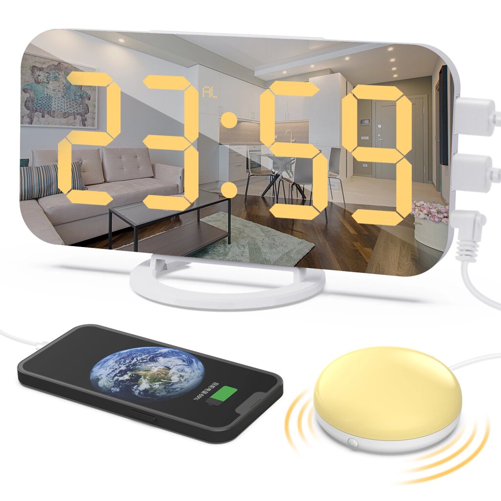 LDE Mirror Alarm Часы USB Аккумуляторная функция повтора Яркость регулируется с вибрационным ночным светом - выбрать