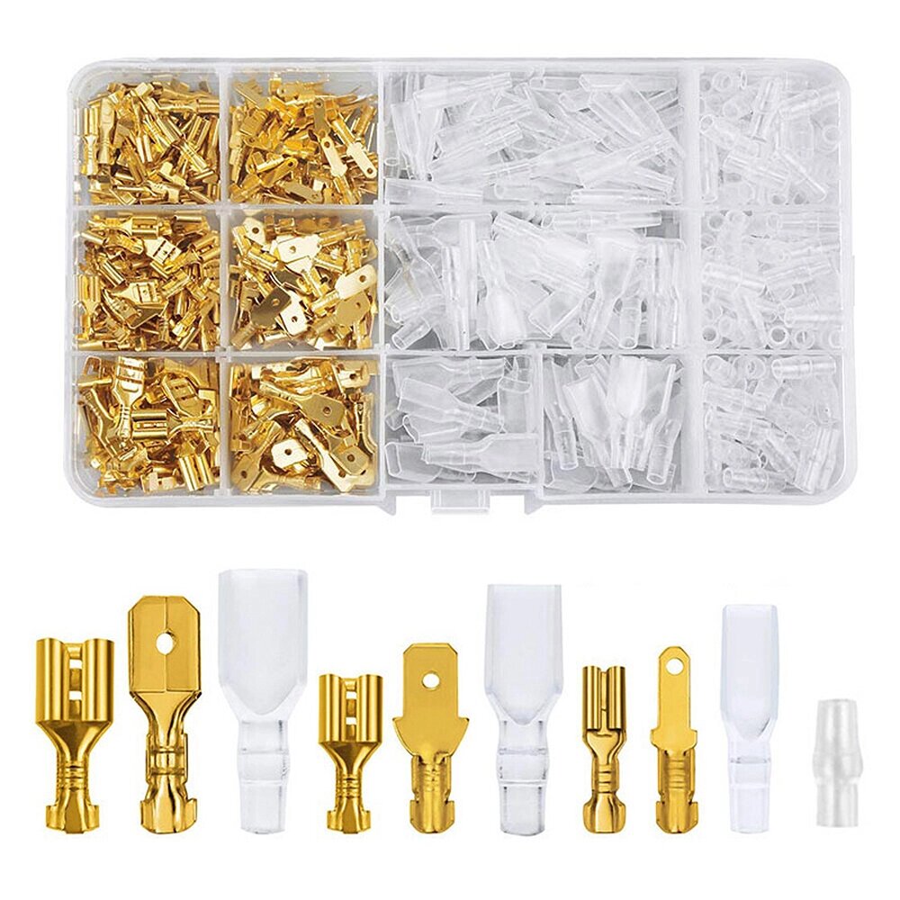 135/270/315PCS Box Insulated Male Female Wire Connector 2.8/4.8/6.3MM Golden Electrical Crimp Terminals Termin Spade Con - распродажа