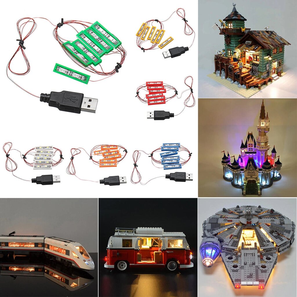 Универсальный DIY Светодиодный Кирпич Набор Для Lego MOC Игрушки USB Порт Блокирует Аксессуары Декор - фото