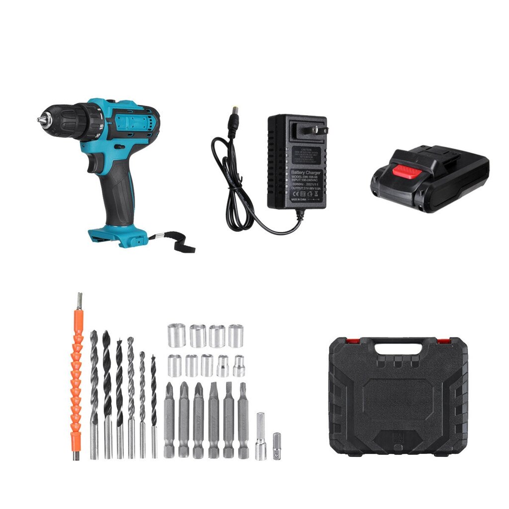 2000rpm 38Nm 21V Lithium Electric Impact Hammer Drill Wood Drilling Screwdrivers with Батарея - фото